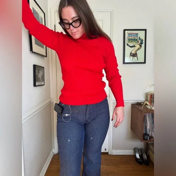 70s Vintage Red Acrylic Knit Turtleneck - Picture 1 of 6